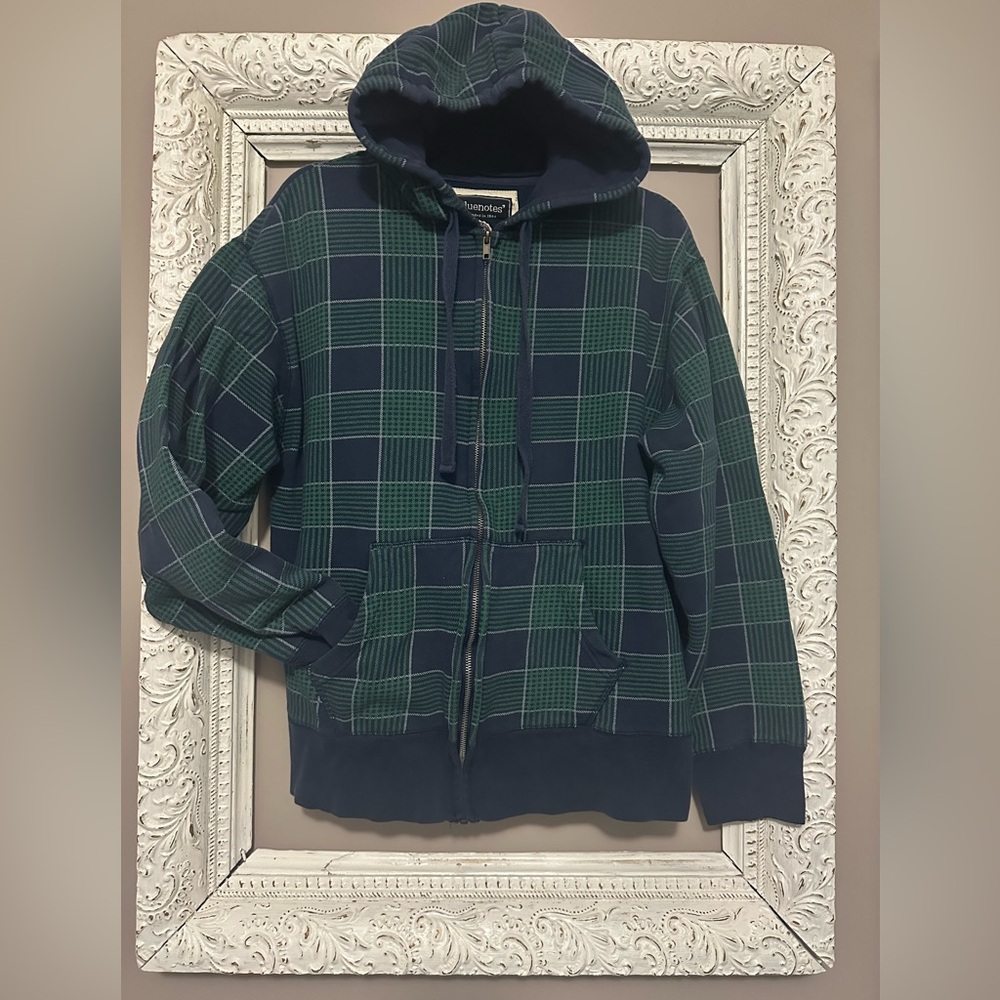 Y2K Bluenotes Plaid Fleece Lined Full Zip Hoodie. Size L. ❣️